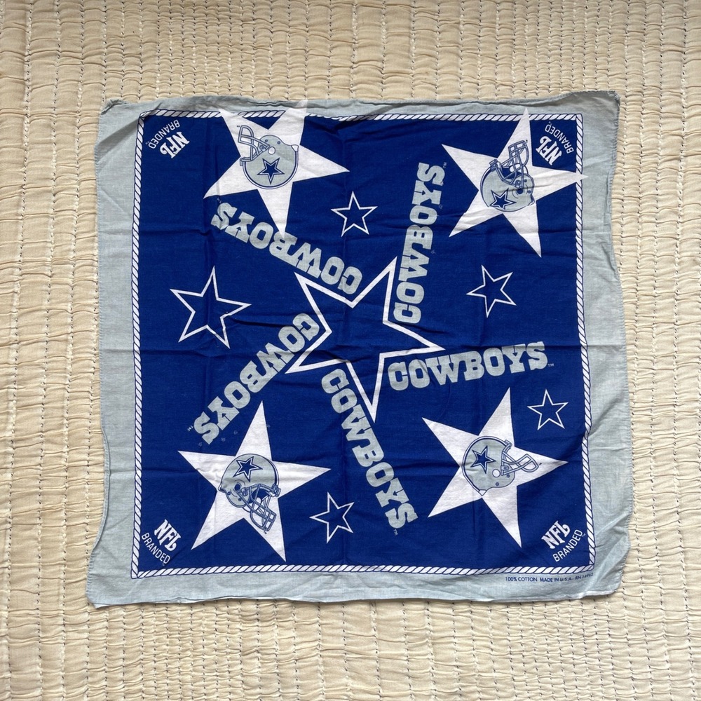 Vintage NFL Dallas Cowboys Bandana Made in USA Blue Silver Star Cotton 21x21